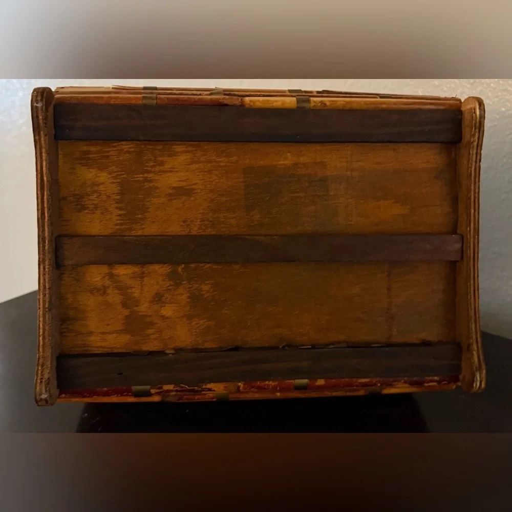 Vintage Bamboo Wooden Chest Trinket Box | Rustic Boho Storage | Rare Collectible